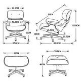 Fauteuil de salon et repose-pieds en cuir noir et bois de palissandre. Pièces métalliques noires
