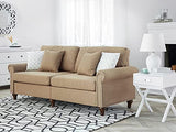 Beliani Canapé Fixe 3 Places Tapissé en Tissu Beige avec Clous Décoratifs pour Salon au Style Moderne