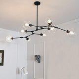 CCSUN 180cm Boule En Verre Ramification Lustre,E27 Spoutnik Lustre Hauteur Réglable,Créatif 8 Lumières Moderne Globe Suspension Luminaire,Verre Soufflé Métal Luminaire Transparent Noir 8-lumières
