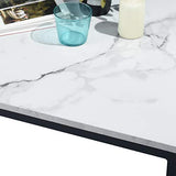 Table Basse Carré MARBRE - Décor MARBRE et Noir - Structure en Métal,Style Industriel，L 80 x P 80 x H 34 cm