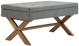 CLP Banquette Namaro en Tissu I Banc avec Pieds Carrés en Bois De Caoutchouc I Bout De Lit avec Espace De Rangement, Couleur:Gris, Couleur du Cadre:Antique Clair