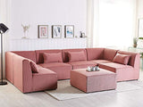 Beliani Canapé Paoramique Modulable 6 Places avec Pouf Ottoman en Velours Côtelé Rose Look Tendance et Matières de Qualité pour Salon Moderne