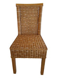 kreatives Wohnen Salle à Manger en rotin-Chaises de Jardin d'hiver-Couleur : Marron Naturel d'assise en Lin Blanc sans Coussin, Bois, Extra breit