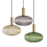 HJXDtech - Suspension Luminaire Industrielle Vintage en Verre Nervuré,Plafonnier avec fini en laiton poli Lustre,Suspension Lampe de Salle à Manger Cuisine Salon Chambre (Gris, 30CM)