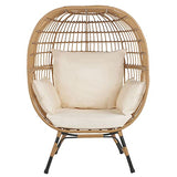 Fauteuil en Rotin Tressé pour Intérieur ou Extérieur avec Coussins Beiges Inclus Id(al pour Jardin ou Terrasse de Style Bohéme Beliani
