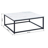 MEUBLE COSY Design Moderne Table Basse de Salon Carré Effet Marbré Structure en métal, Style Industriel, Blanc et Noir, 80x80x34cm