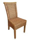 kreatives Wohnen Salle à Manger en rotin-Chaises de Jardin d'hiver-Couleur : Marron Naturel d'assise en Lin Blanc sans Coussin, Bois, Extra breit