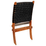Meubles, chaises, fauteuils, fauteuils inclinables et fauteuils couchés, chaise pliante à rayures croisées en cuir véritable noir