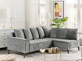Canapé Moderne en Velours Gris d'Angle Gauche Pieds en Bois d'Eucalyptus Grena