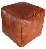Poufs&Pillows Pouf Carré en Cuir Véritable Fait Main - Vendu Rembourré - Coussin de Sol, Ottoman, Repose-Pieds (Cognac)