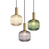 MZStech Lampe suspendue moderne, suspension en verre gris avec douille de suspension en cuivre doré