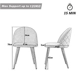 OFCASA Lot de 2 Chaises de Salle à Manger de Velours Chaise de Cuisine rembourrée en Tissu Chaise avec Jambes en Métal Chaise Lot de 2 chaises Gris