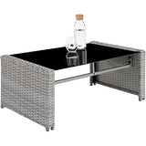 TecTake Salon de Jardin en Résine Tressée 4 Personnes, 1 Canapé, 2 Fauteuils, 1 Table avec Plateau en Verre, Coussins d’Assise et de Dossier Inclus (Gris Clair)
