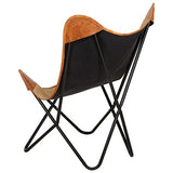 vidaXL Chaise Papillon Chaise de Salon Chaise de Salle de Séjour Chaise de Chambre à Coucher Chaise de Maison Intérieur Marron Cuir Véritable et Toile