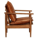 vidaXL Fauteuil Cuir Véritable avec Bois d'Acacia Marron Salle de Séjour Salon