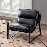 Wahson Fauteuil de Salon Confortable en Similicuir, Chaise Relaxant avec Siège Épais, Fauteuil Lounge de Structure Métal, Chaise Loisirs pour Salon et Chambre, Noir