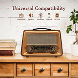 Wholede Radio Portable, Radio Vintage Bluetooth FM/AM/SW, Poste Radio à Pile, Prise en Charge de la Carte TF/USB, Nostalgie Retro Radio pour Cuisine Salle de Bain