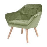 Zons Oslo Fauteuil Une Place en Velours/Suedine/Tissus Vert, Style scandinave Pieds en Bois