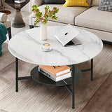 FATIVO Table Basse Ronde Marbre Salon: Table Café Industrielle Design Table Basse Blanche Moderne Scantinave en Pierre Frittée Grand Plateau pour Salon Bureau Café - φ80x48cm Noir