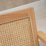 HOMCOM Fauteuil Lounge avec Coussin - Dossier en cannage - Assise Profonde - accoudoirs - Structure Bois hévéa - Aspect Lin Beige