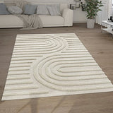 Paco Home Tapis Poils Longs Tapis De Salon Tapis Shaggy Aspect 3D Ethnique Boho Look Vintage Doux, Dimension:160x220 cm, Couleur:Crème 7