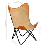 vidaXL Chaise Papillon Chaise de Salon Chaise de Salle de Séjour Chaise de Chambre à Coucher Chaise de Maison Intérieur Marron Cuir Véritable et Toile
