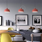 Suspension fabriquée en Italie avec câble textile, abat-jour Coupe en céramique et finition en métal - Sans ampoule, Rouge Corail à rayures - blanc