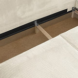 HOMIFAB Canapé d'angle Convertible réversible 5 Places avec Coffre de Rangement en Velours côtelé Beige - Collection Harper