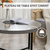 HOMCOM Table Basse Ronde Effet béton ciré en Bois et métal - Ø 80 x 45 cm - piètement croisé
