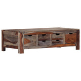 Tidyard Table Basse avec 6 Tiroirs en Bois de Sesham Massif Style Vintage Gris 100 x 55 x 30 cm