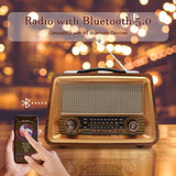 Wholede Radio Portable, Radio Vintage Bluetooth FM/AM/SW, Poste Radio à Pile, Prise en Charge de la Carte TF/USB, Nostalgie Retro Radio pour Cuisine Salle de Bain