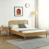 HOMIFAB Lit Adulte 180x200 cm en placage chêne avec tête de lit en Bois Massif et cannage Naturel - Leonie