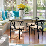 Yaheetech Lot de 2 Chaises de Salle à Manger Corde de Papier Cadre en Métal Ensemble de Chaises en Corde Intérieur Dossier Demi-Circulaire Cuisine Salon 54,5 × 57 × 73,5 cm Noir et Bois