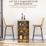 HOMCOM Lot de 2 tabourets de Bar Chaise de Bar Design bohème Hauteur 66 cm avec Repose-Pieds métal - Naturel
