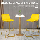 HOMCOM Tabouret de Bar Lot de 2 avec Repose-Pieds Hauteur 103 cm - piètement métal doré - Jaune