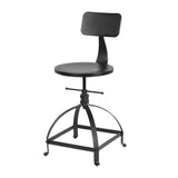 IKAYAA Tabouret de Bar Industrial en Métal Ajustable Hauteur Swivel Kitchen Dining Chair Backrest avec Sac à Dos Noir