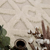 Paco Home Tapis Poils Longs Tapis De Salon Tapis Shaggy Aspect 3D Ethnique Boho Look Vintage Doux, Dimension:200x280 cm, Couleur:Crème