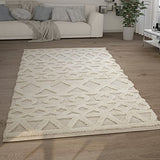 Paco Home Tapis Poils Longs Tapis De Salon Tapis Shaggy Aspect 3D Ethnique Boho Look Vintage Doux, Dimension:160x220 cm, Couleur:Crème