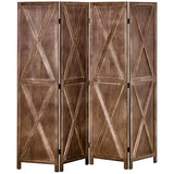 HOMCOM Paravent intérieur 4 Panneaux 182 x 170 cm Style campagnard Chic - séparateur de pièce avec croisillons - Bois de Paulownia Noyer
