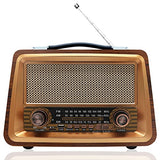Wholede Radio Portable, Radio Vintage Bluetooth FM/AM/SW, Poste Radio à Pile, Prise en Charge de la Carte TF/USB, Nostalgie Retro Radio pour Cuisine Salle de Bain