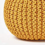 HOMESCAPES Pouf Rond tressé en Coton, Pouf Tricot Coloris Jaune Moutarde, 40x35 cm