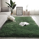 Swsen Tapis Salon Shaggy Longs Super Doux - Tapis Shaggy Moelleux Dessous Antidérapant - Tapis Chambre Moderne Lavable à Poils Longs 160 x 200 cm, Vert Foncé