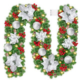 Guirlande Sapin Artificiel, 9pieds Guirlande Noel Sapin avec 30 LED, Guirlande Sapin de Noel à Piles avec fleurs, boules, pomme de pin our porte d'entrée/Cheminée/Escalier/Arbre de Noël/Arche (argent)