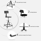 IKAYAA Tabouret de Bar Industrial en Métal Ajustable Hauteur Swivel Kitchen Dining Chair Backrest avec Sac à Dos Noir
