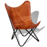 vidaXL Chaise Papillon Cuir véritable Mobilier de Salon Chaise de Bureau Marron