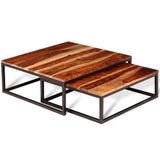 WEILANDEAL Ensemble de Table Basse gigogne 2 Pcs Bois Massif de SeshamMateriau du Cadre : Fer Table Basse Jardin