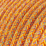 Suspension fabriquée en Italie avec câble textile, abat-jour Coupe en céramique et finition en métal - Sans ampoule, Rouge Corail à rayures - blanc