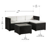 Juskys Salon de Jardin en polyrotin Lounge Punta Cana M, résistant aux intempéries - avec canapé 3 Places, Tabouret, Table & Coussins 3-4 Personnes Ensemble de Meubles de Jardin Noir/crème