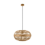 EGLO Suspension luminaire Amsfield, lustre vintage et boho en acier et bois naturel, lampe suspendue pour table à manger et salon, E27, Ø 38 cm