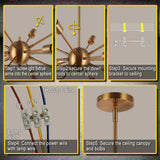ENCOFT Sputnik Suspension Moderne 12 Lumières E27 Base, Lustre Luminaire en Métal Lampe pour Chambre Cuisine Salle à Manger Restaurant, Or Sans Ampoules
